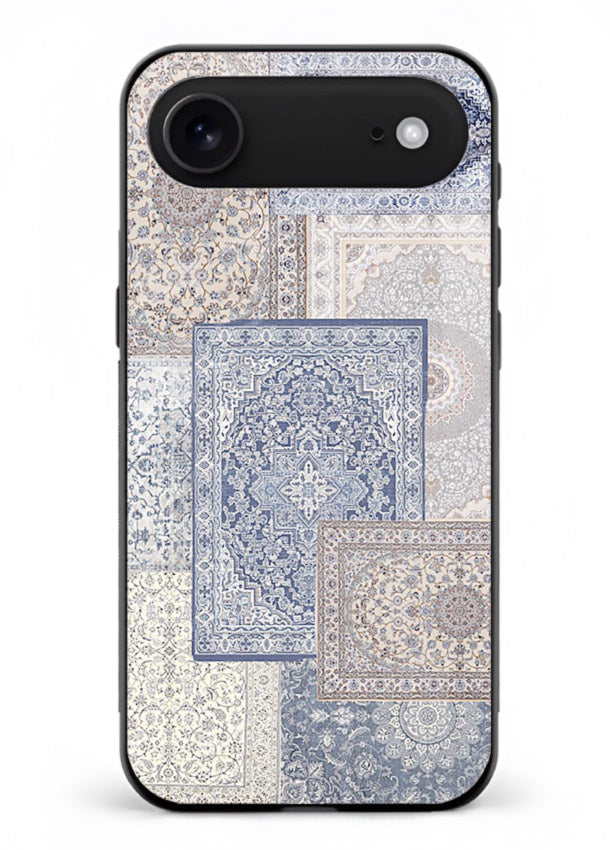Light blue mosaic artwork printed on glossy tempered glass iPhone 17 Air back cover
