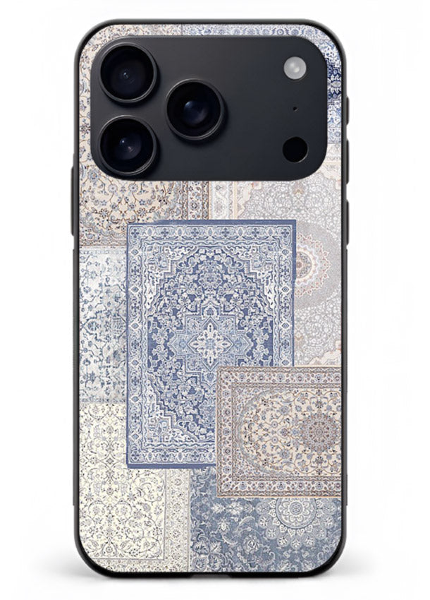 Light blue mosaic artwork printed on glossy tempered glass iPhone 18 Pro Max back cover