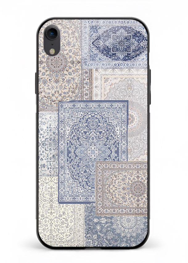Light blue mosaic artwork printed on glossy tempered glass iPhone XR back cover