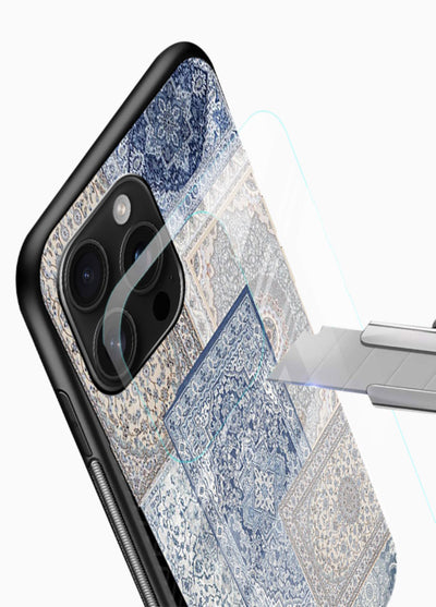 Light blue mosaic artwork printed on glossy tempered glass phone back cover - 4