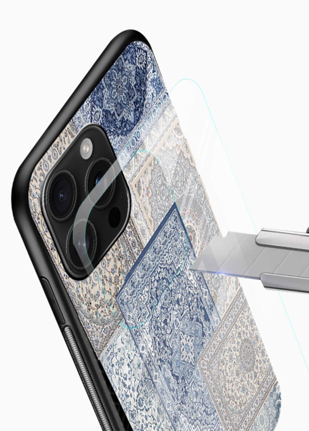 Light blue mosaic artwork printed on glossy tempered glass phone back cover - 4
