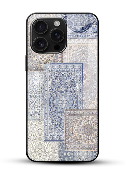 Light blue mosaic artwork printed on glossy tempered glass phone back cover - 1