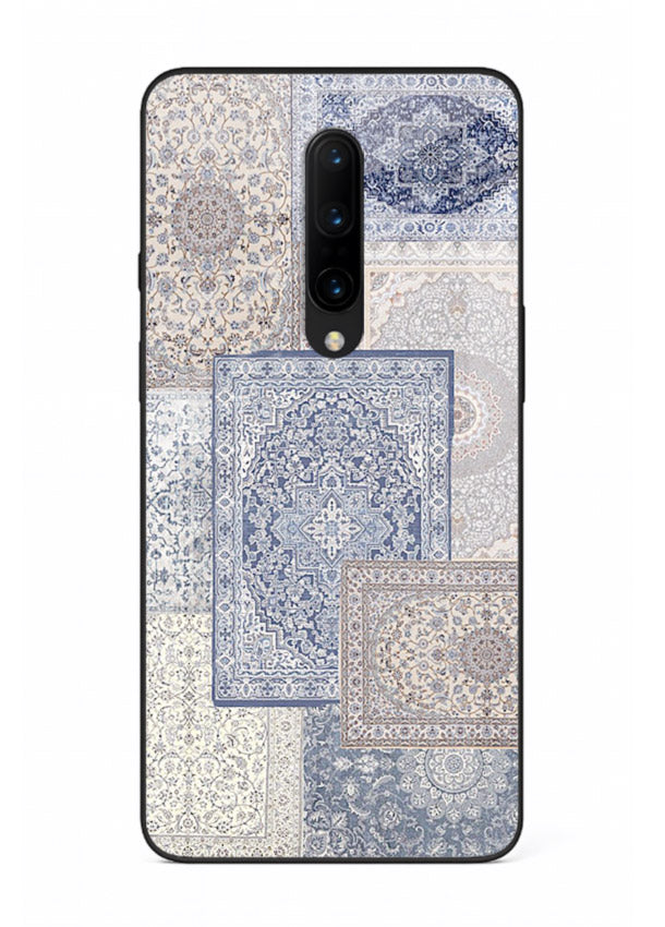 Light blue mosaic artwork printed on glossy tempered glass OnePlus 7 Pro back cover