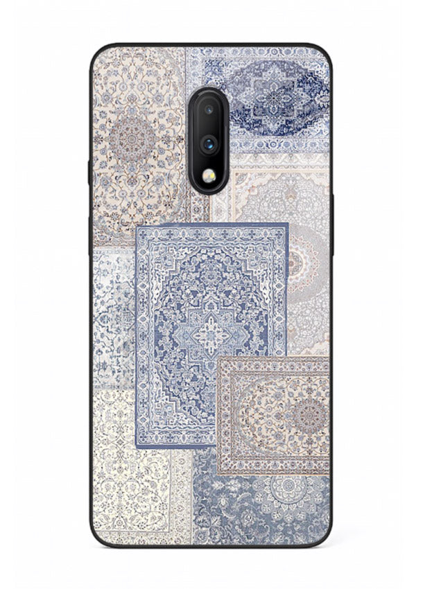 Light blue mosaic artwork printed on glossy tempered glass OnePlus 7 back cover