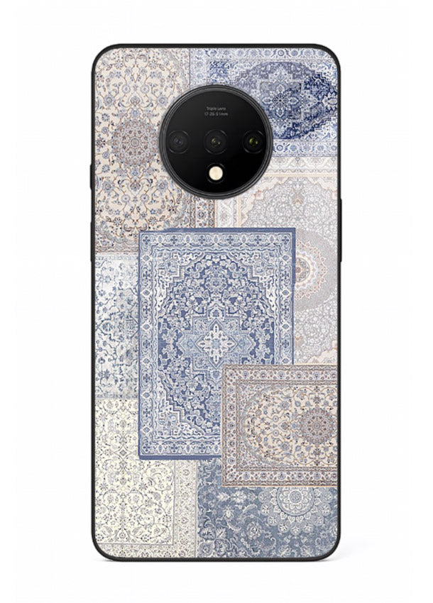Light blue mosaic artwork printed on glossy tempered glass OnePlus 7T back cover