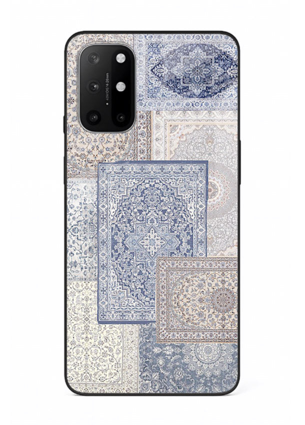 Light blue mosaic artwork printed on glossy tempered glass OnePlus 8T back cover