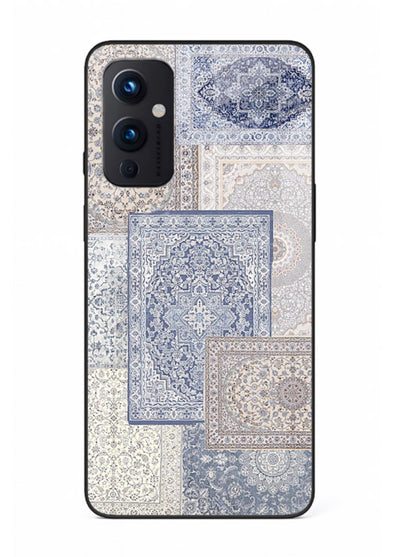 Light blue mosaic artwork printed on glossy tempered glass OnePlus 9 Pro back cover