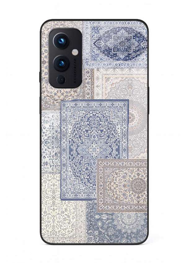 Light blue mosaic artwork printed on glossy tempered glass OnePlus 9 Pro back cover