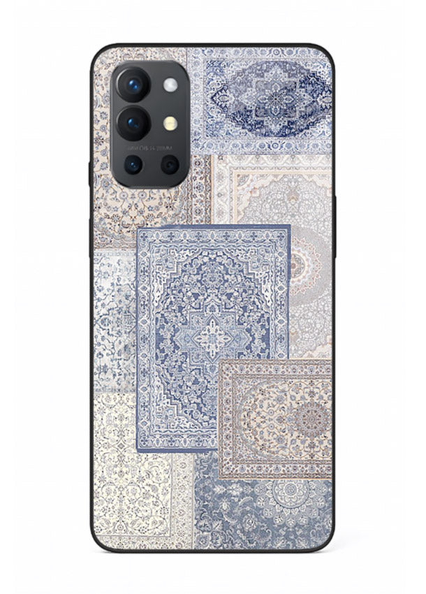 Light blue mosaic artwork printed on glossy tempered glass OnePlus 9R back cover