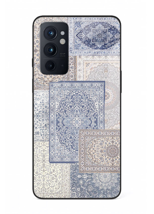 Light blue mosaic artwork printed on glossy tempered glass OnePlus 9RT back cover