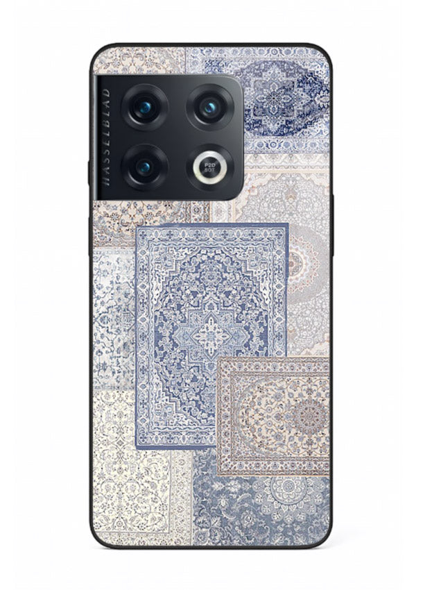 Light blue mosaic artwork printed on glossy tempered glass OnePlus 10 Pro back cover