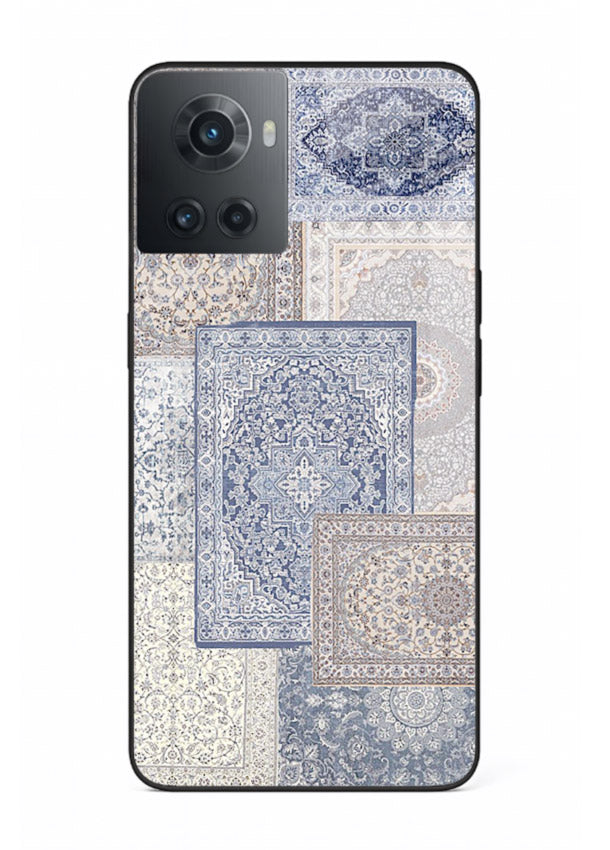 Light blue mosaic artwork printed on glossy tempered glass OnePlus 10R back cover