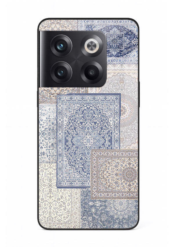 Light blue mosaic artwork printed on glossy tempered glass OnePlus 10T back cover
