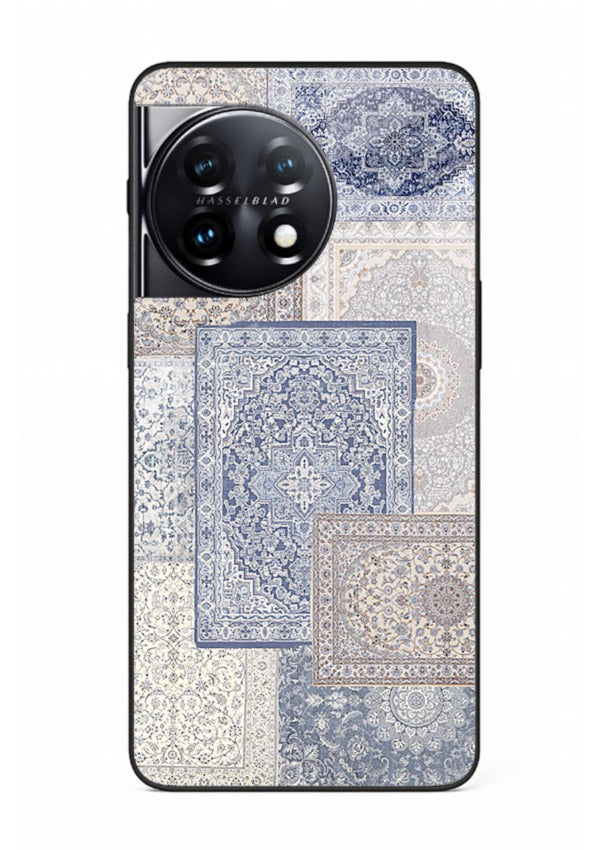 Light blue mosaic artwork printed on glossy tempered glass OnePlus 11 back cover