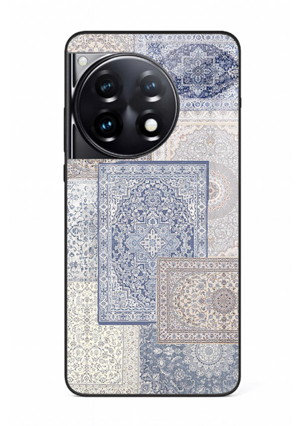 Light blue mosaic artwork printed on glossy tempered glass OnePlus 12R back cover