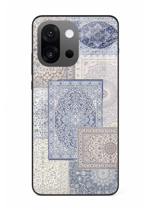 Light blue mosaic artwork printed on glossy tempered glass OnePlus 13s back cover