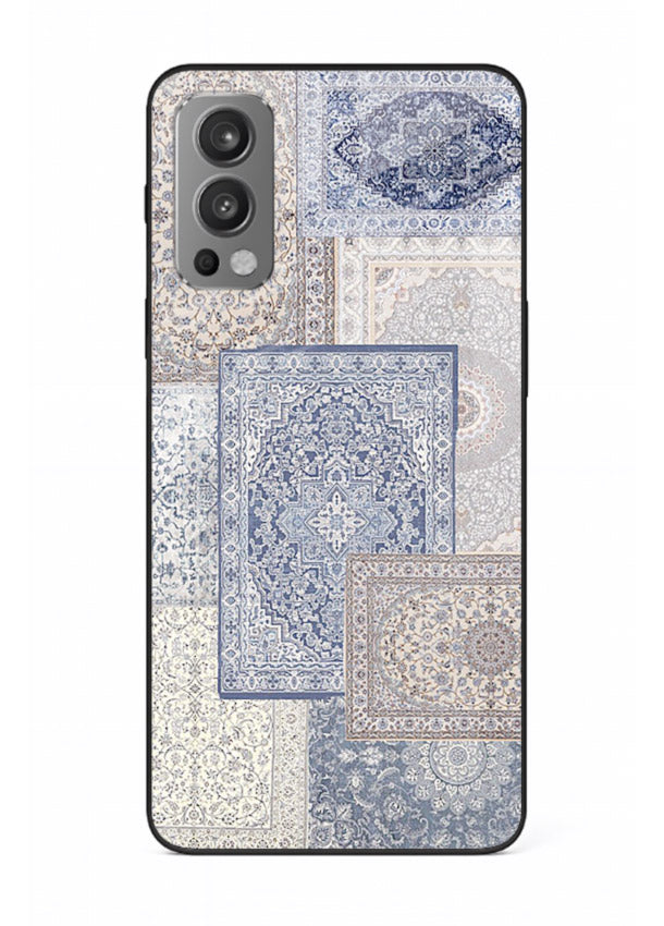 Light blue mosaic artwork printed on glossy tempered glass OnePlus Nord 2 back cover