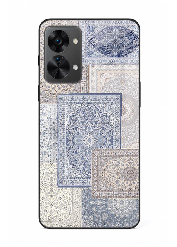 Light blue mosaic artwork printed on glossy tempered glass OnePlus Nord 2T back cover