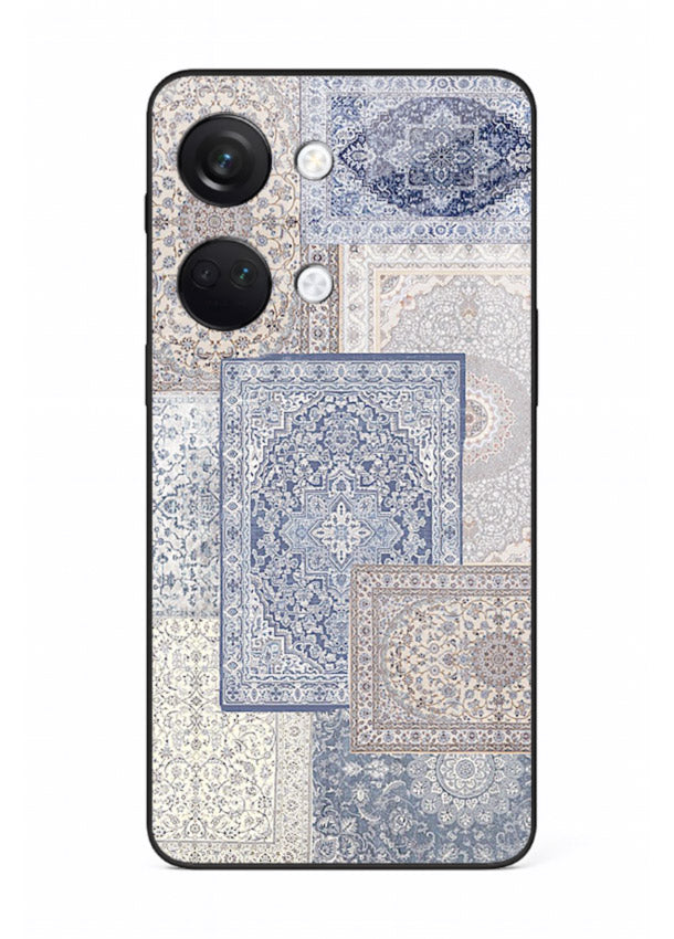 Light blue mosaic artwork printed on glossy tempered glass OnePlus Nord 3 back cover