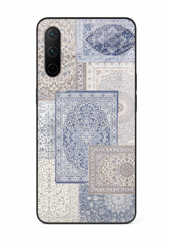 Light blue mosaic artwork printed on glossy tempered glass OnePlus Nord CE 5G back cover