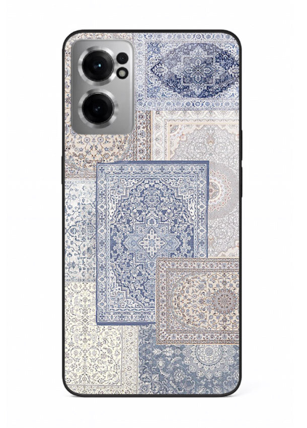 Light blue mosaic artwork printed on glossy tempered glass OnePlus Nord CE2 5G back cover