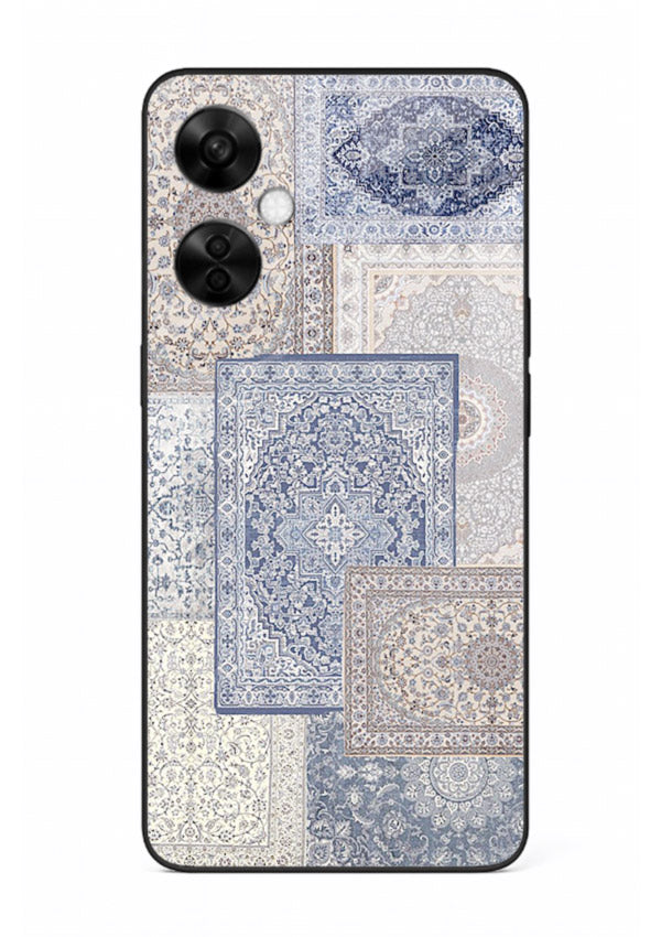 Light blue mosaic artwork printed on glossy tempered glass OnePlus Nord CE3 Lite back cover