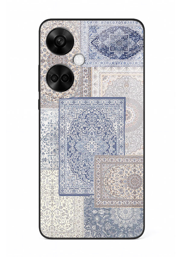Light blue mosaic artwork printed on glossy tempered glass OnePlus Nord CE3 back cover