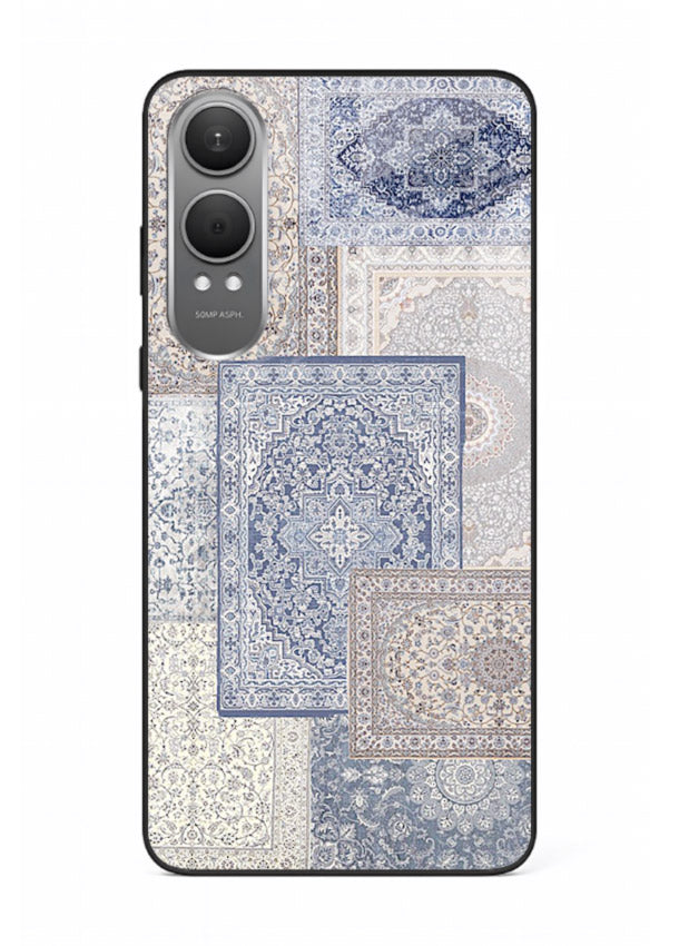 Light blue mosaic artwork printed on glossy tempered glass OnePlus Nord CE4 Lite back cover