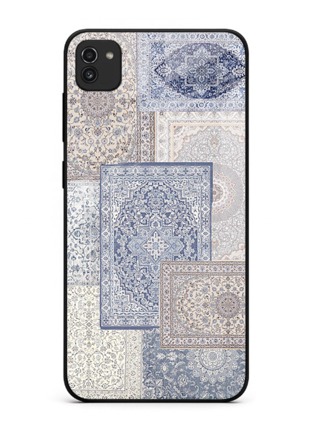 Light blue mosaic artwork printed on glossy tempered glass Samsung A03 back cover