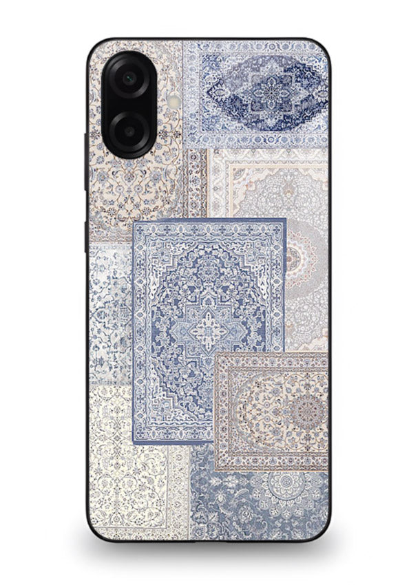 Light blue mosaic artwork printed on glossy tempered glass Samsung A07 4G back cover