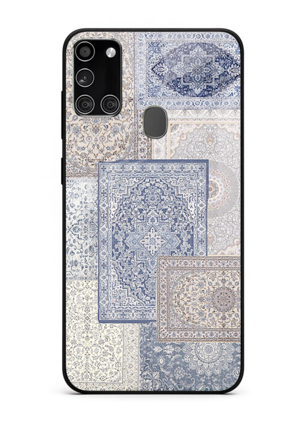 Light blue mosaic artwork printed on glossy tempered glass Samsung A21s back cover