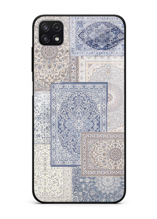 Light blue mosaic artwork printed on glossy tempered glass Samsung F42 5G back cover