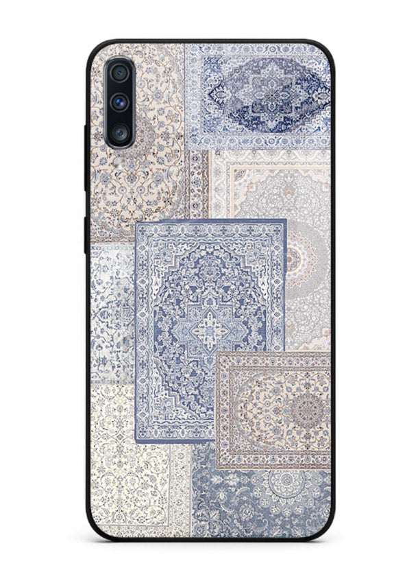 Light blue mosaic artwork printed on glossy tempered glass Samsung A50 back cover