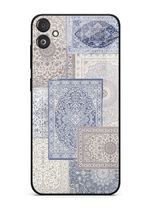 Light blue mosaic artwork printed on glossy tempered glass Samsung F05 5G back cover