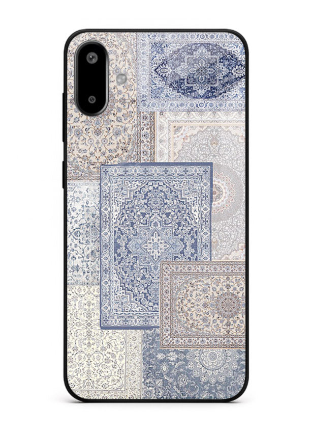 Light blue mosaic artwork printed on glossy tempered glass Samsung F06 5G back cover