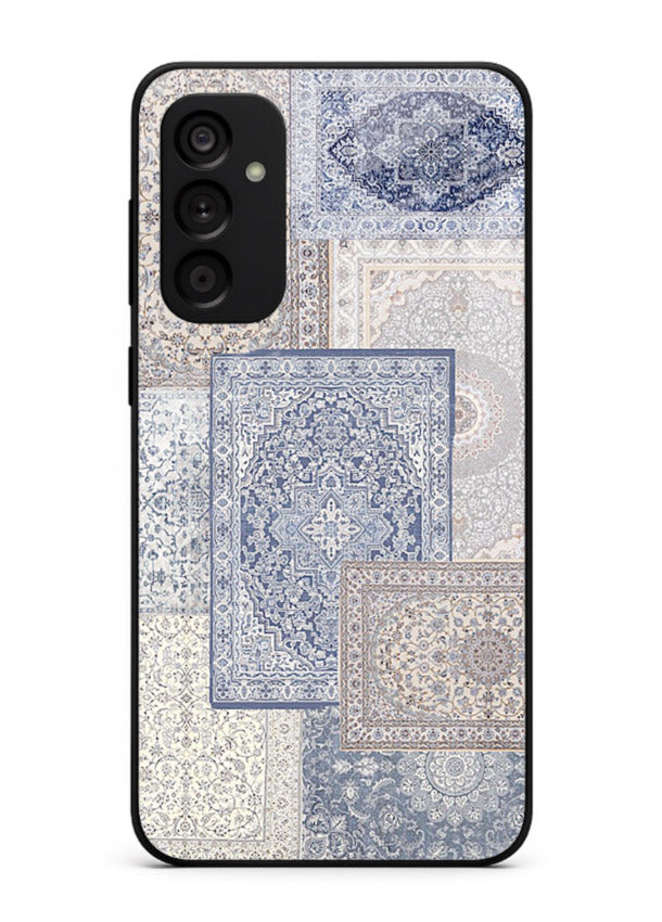 Light blue mosaic artwork printed on glossy tempered glass Samsung A14 5G back cover