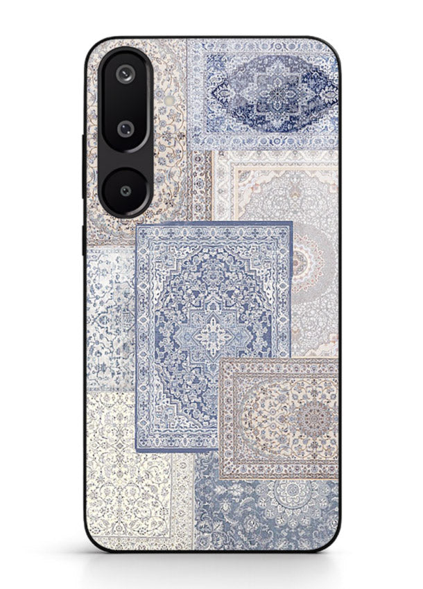Light blue mosaic artwork printed on glossy tempered glass Samsung M16 5G back cover
