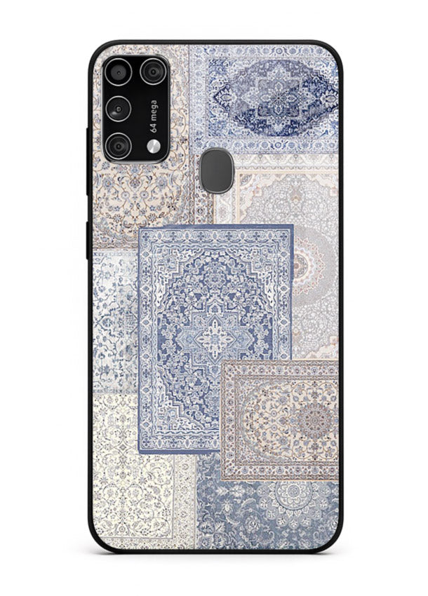 Light blue mosaic artwork printed on glossy tempered glass Samsung M31 Prime back cover