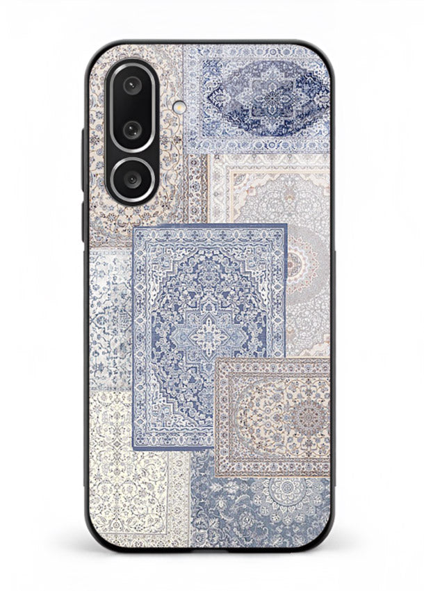 Light blue mosaic artwork printed on glossy tempered glass Samsung M56 5G back cover