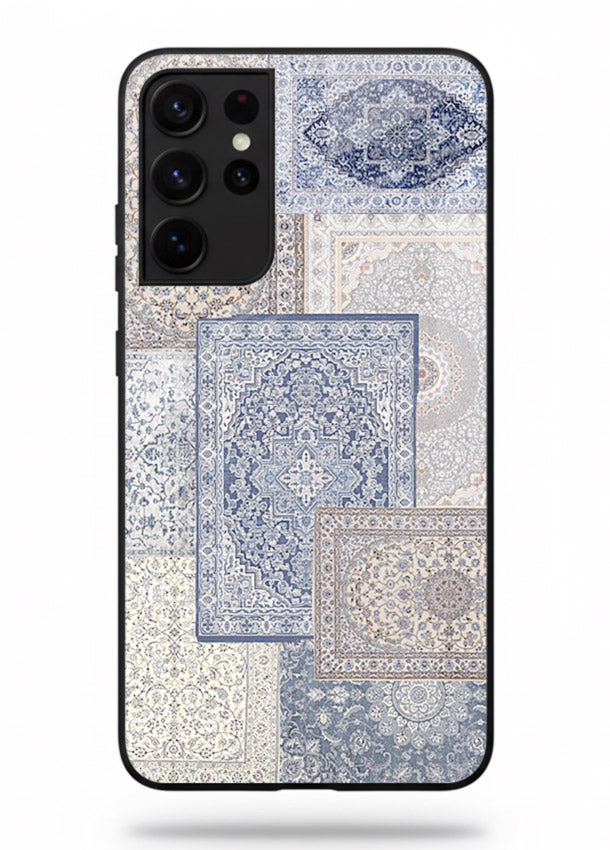 Light blue mosaic artwork printed on glossy tempered glass Samsung S21 Ultra back cover