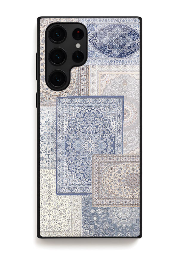 Light blue mosaic artwork printed on glossy tempered glass Samsung S25 Ultra back cover