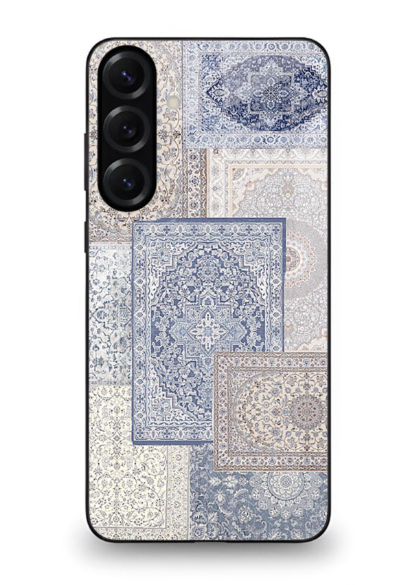 Light blue mosaic artwork printed on glossy tempered glass Samsung A36 5G back cover