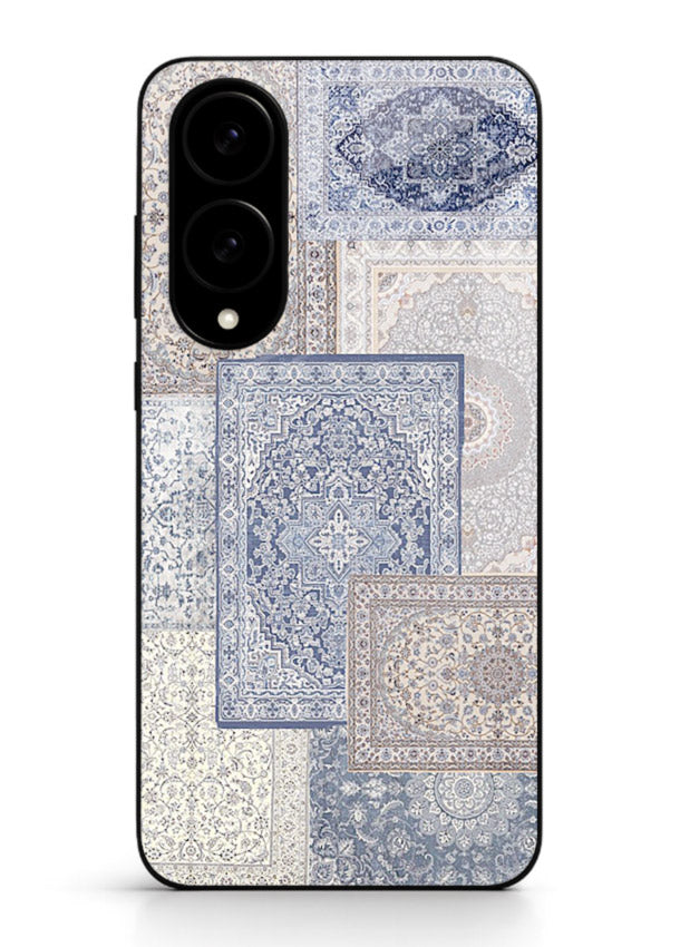 Light blue mosaic artwork printed on glossy tempered glass Samsung S25 Edge back cover