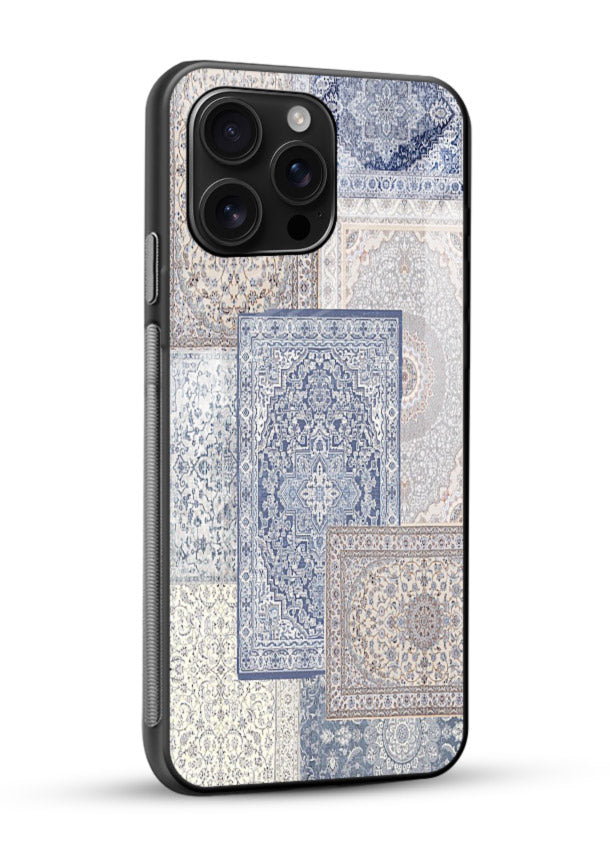 Light blue mosaic artwork printed on glossy tempered glass phone back cover - 2