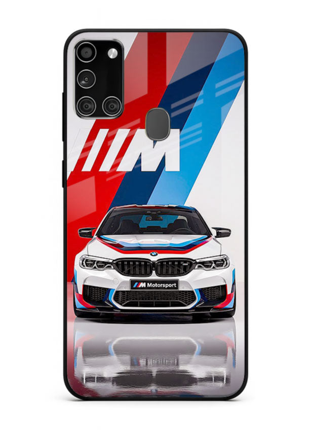 BMW M tricolor stripe design with clean performance styling for Samsung A21s