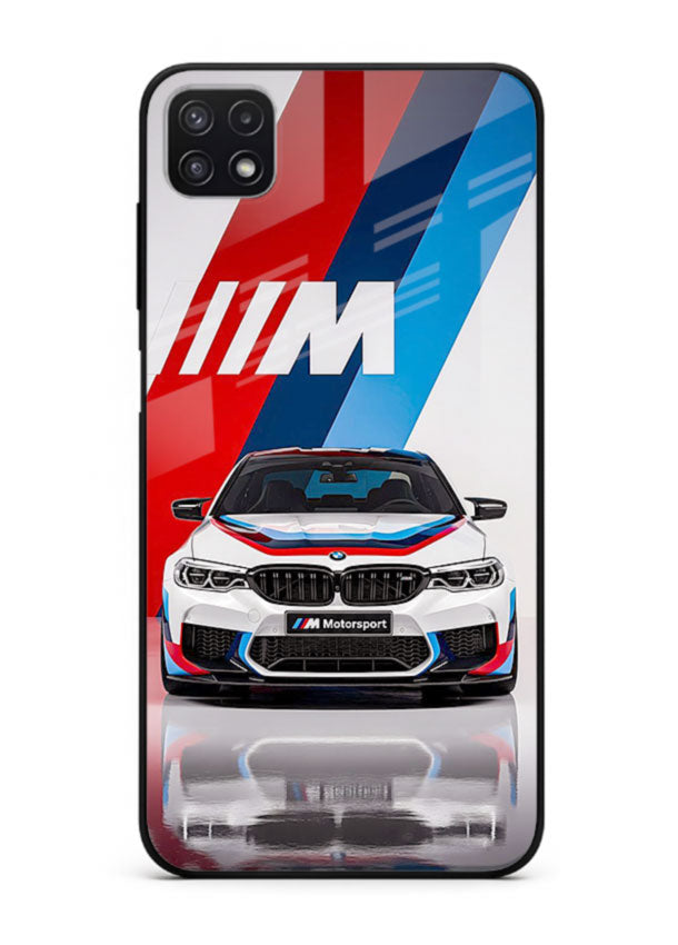 BMW M tricolor stripe design with clean performance styling for Samsung F42 5G