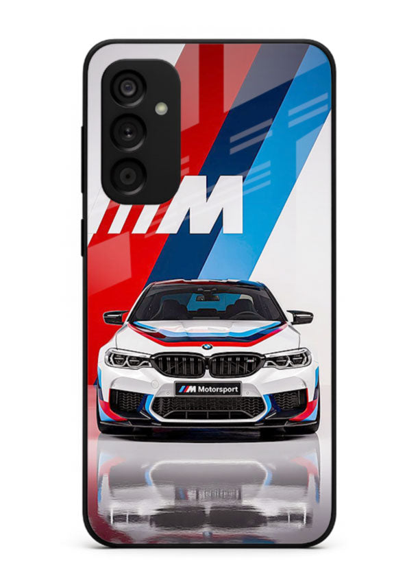 BMW M tricolor stripe design with clean performance styling for Samsung M15 5G