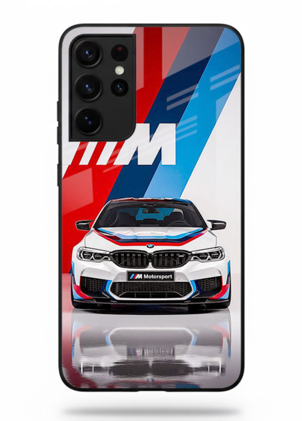 BMW M tricolor stripe design with clean performance styling for Samsung S21 Ultra
