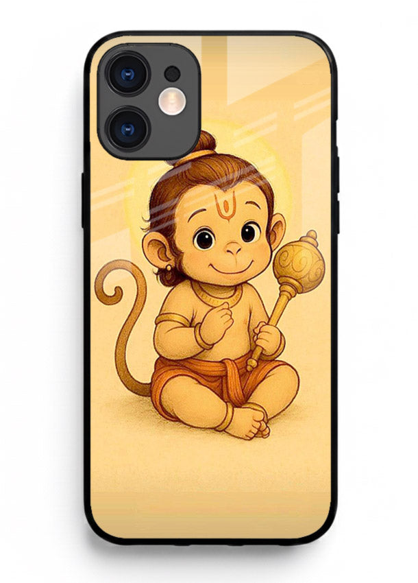 Baby Hanuman cute devotional art iphone 12 mini glass back cover for bhakts