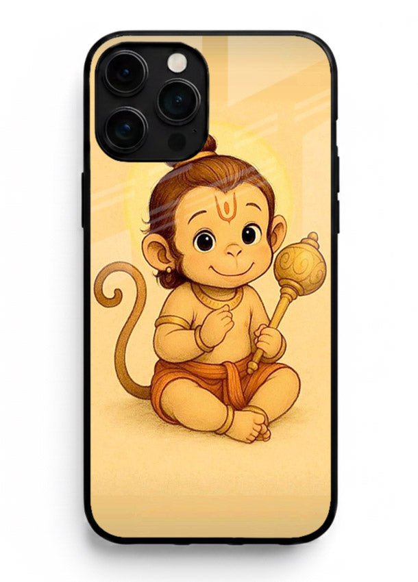 Baby Hanuman cute devotional art iphone 16 pro max glass back cover for bhakts